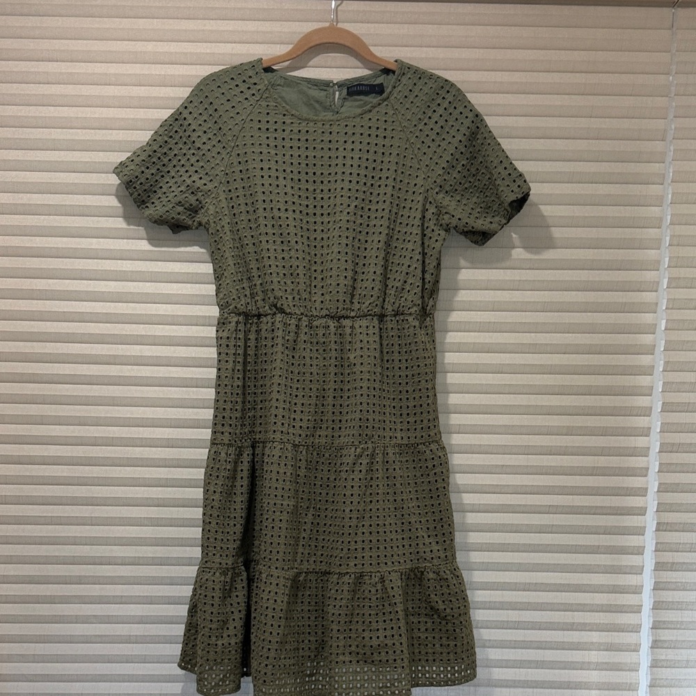 Mikarose Olive Eyelet Tiered Short Sleeve Dress